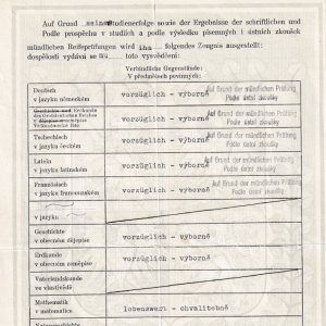 Maturitní „vysvědčení dospělosti“ M. Oliče (1942) 2/3