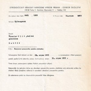 M. Olič opouští funkci ředitele Gymnázia Dobříš (1983)